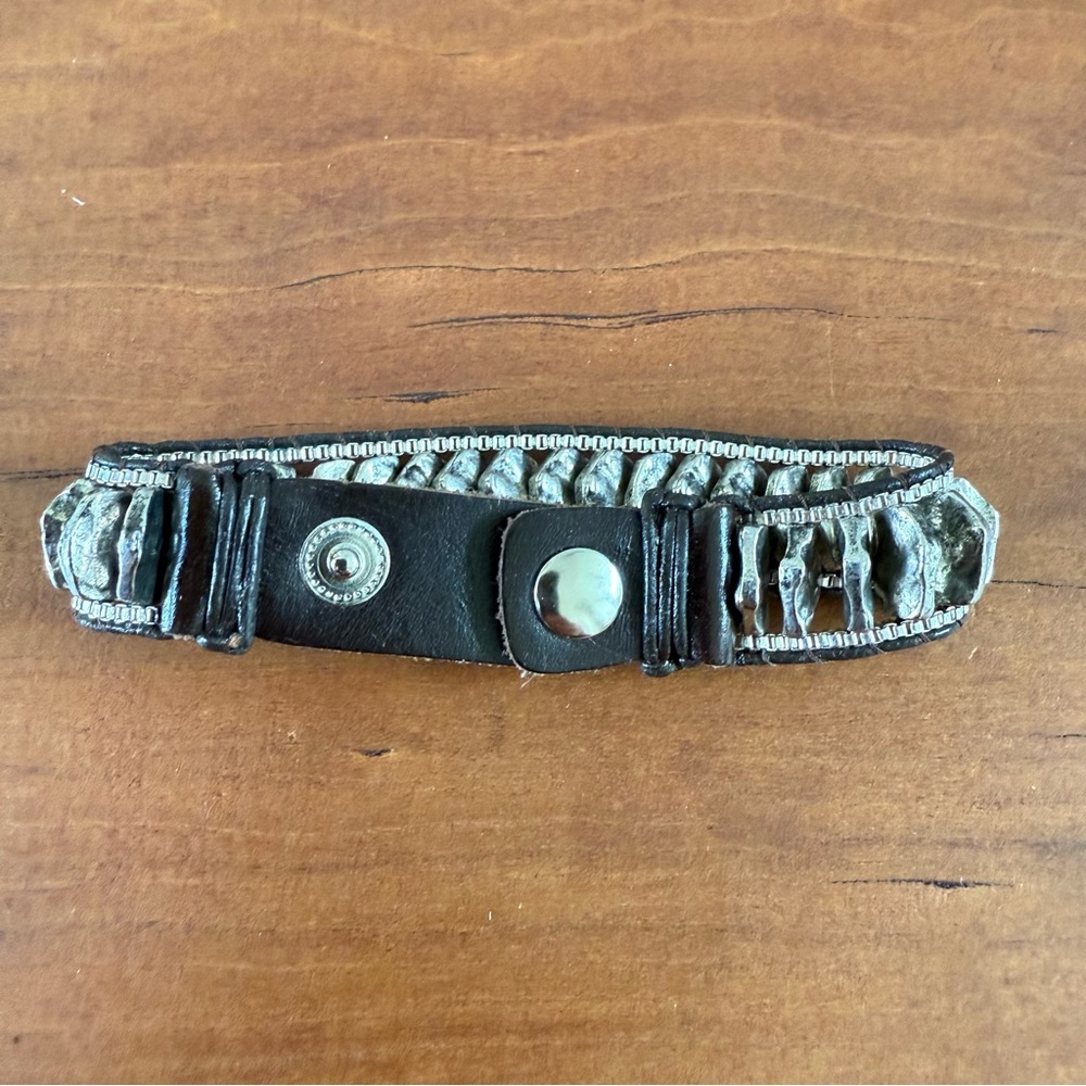 Silver and Brown leather Bracelet snap beaded bracelet unisex - Picture 6 of 7